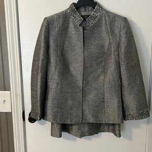 3 Piece Silver Tahari Luxe Skirt Suit Size 8